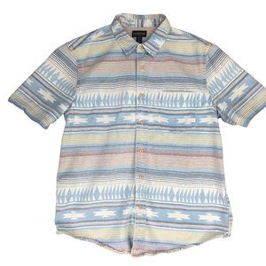 CPO Provisions Button Up Shirt Short Sleeve Southwest Print Canvas Blue M